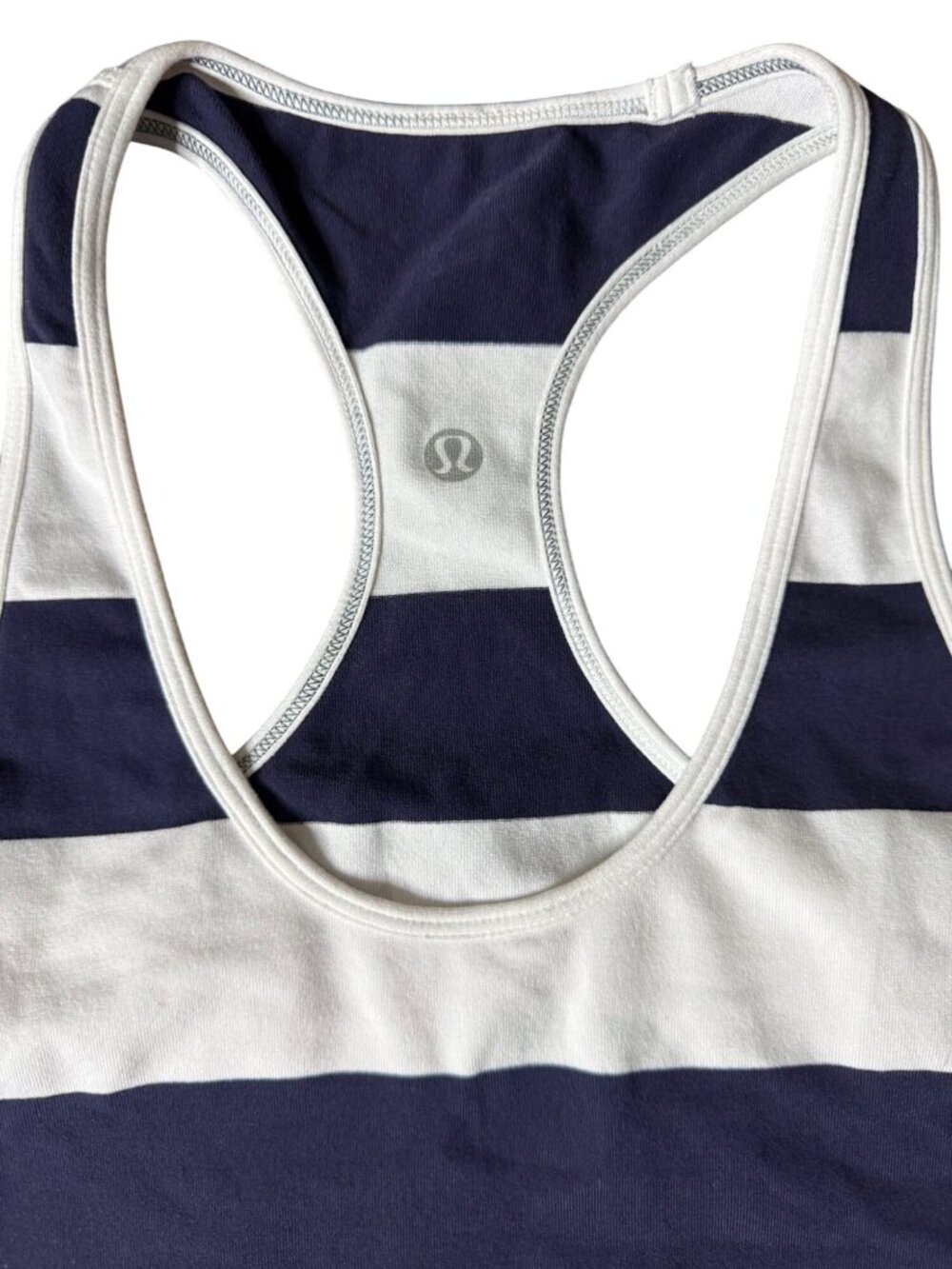 Lululemon Cool Racerback Extra Long Navy White Striped Tank Women Size 4 W1A21S - Picture 11 of 16